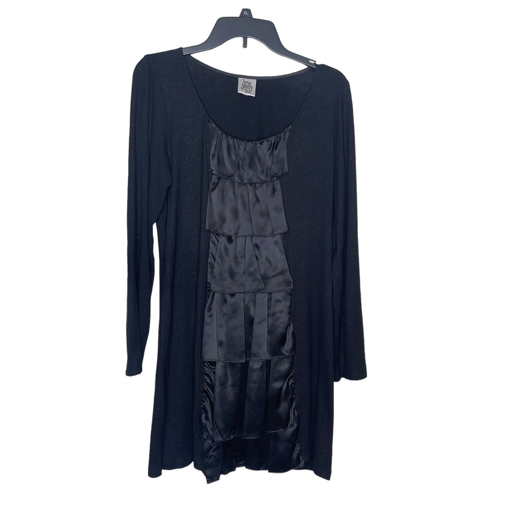 Ivy‎ Jane Women's Dress 100% Silk Ruffle Front Neck Long Sleeve Black 6
